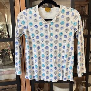 Roller Rabbit henley pajamas top pima long sleeve sheep print cotton pjs tee